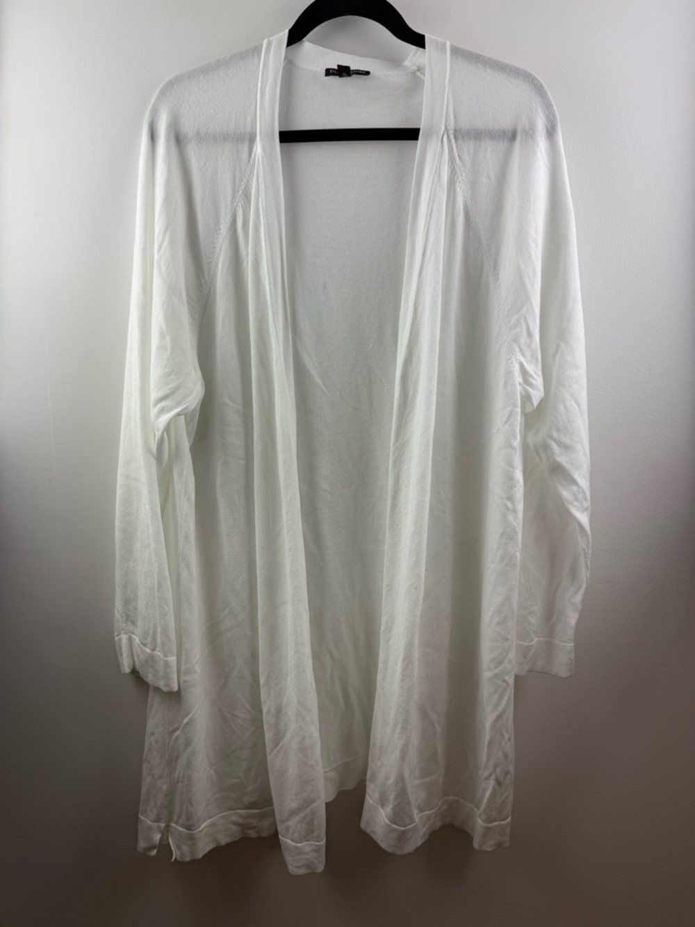 Eileen Fisher Woman 3X White Longline Tencel Blend Open Front Cardigan Duster